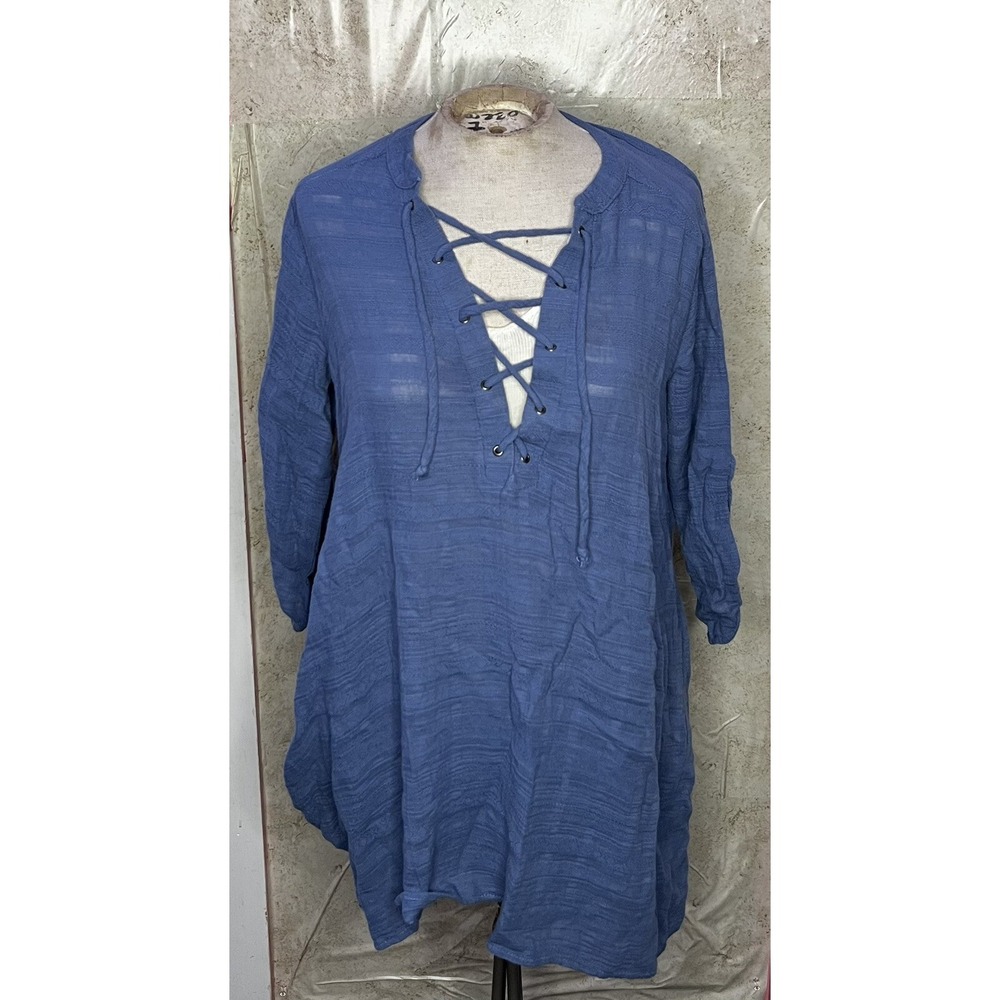 My Story Womens Small/Medium Adjustable drawstring breathable denim blue dress